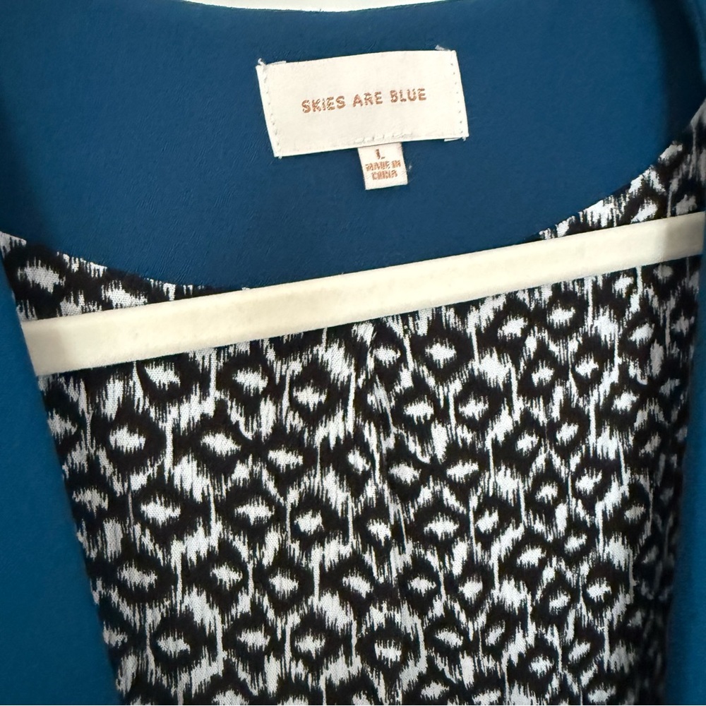Skies Are Blue Teal Open Front Blazer Ruched Sleeve Large Anthro Style - Picture 3 of 7